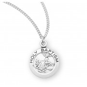 Sterling Silver Round Holy Baptism Medal on a 13" Chain - Boxed - Necklace