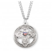 Sterling Silver Lrg Round 4-Way Red, White, & Blue 24" Chain - Boxed - Necklace