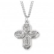 Sterling Silver 4-Way w/Flower Ctr *24" Chain - Boxed - Necklace