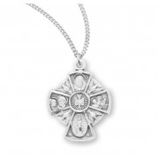 Small Sterling Silver 4-Way W/ Holy Spirit- 18" Chain - Boxed - Necklace