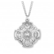 Sterling Silver Lrg Round 4-Way W/ Holy Spirit- 24" Chain - Boxed - Necklace