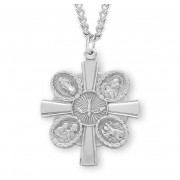Sterling Silver 4-Way Cross W/ Holy Spirit-24" Chain - Boxed - Necklace