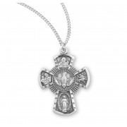 Sterling Silver Small 4-Way W/ Holy Spirit - 18" Chain - Boxed - Necklace Sterling Silver Small 4-Way W/ Holy Spirit - 18" Chain - Boxed - Necklace
