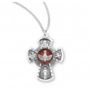 Sterling Silver Small 4-Way W/ Red Holy Spirit - 18" Chain - Boxed - Necklace Sterling Silver Small 4-Way W/ Red Holy Spirit - 18" Chain - Boxed - Necklace