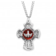 Sterling Silver Lrg 4-Way W/ Red Holy Spirit- 24" Chain - Boxed - Necklace