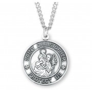 Sterling Silver Medal Round St Christopher 24" Chain - Boxed - Necklace Sterling Silver Medal Round St Christopher 24" Chain - Boxed - Necklace