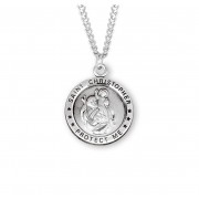 Sterling Silver Round St Christopher - 24" Chain - Boxed - Necklace