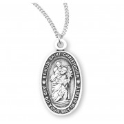 Sterling Silver Small Oval St Christopher 18" Chain - Boxed - Necklace Sterling Silver Small Oval St Christopher 18" Chain - Boxed - Necklace