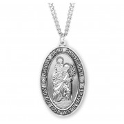 Sterling Silver Lrg Oval St Christopher- *24" Chain - Boxed - Necklace