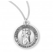 Sterling Silver Round St Christopher - 18" Chain - Boxed - Necklace