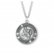 Sterling Silver Round St Christopher Military Medal- 24" Chain - Boxed - Necklace