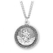 Sterling Silver Large Round St Chris w/Rays 24" Chain - Boxed - Necklace