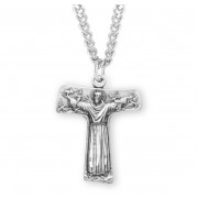 Sterling Silver Medal St Francis Tau Cross - 24" Chain - Boxed - Necklace