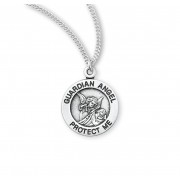 Sterling Silver Medal Round Guardian Angel - 18" Chain - Boxed - Necklace Sterling Silver Medal Round Guardian Angel - 18" Chain - Boxed - Necklace