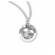 Holy Baptism Round Sterling Silver Medal - Necklace