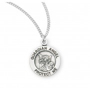 Sterling Silver Small Round Guardian Angel- *18" Chain - Boxed - Necklace Sterling Silver Small Round Guardian Angel- *18" Chain - Boxed - Necklace