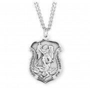 Sterling Silver Lrg St Michael Shield - 24" Chain - Boxed - Necklace