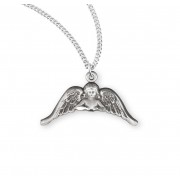 Sterling Silver Guardian Angel Cut-out Charm in Antique Finish, Hand Engraved on an 18" Rhodium Chain - Boxed - Necklace