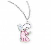 Sterling Silver Pink Enameled Guardian Angel Charm on a 13" Chain - Boxed