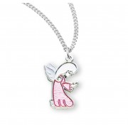 Sterling Silver Pink Angel Charm - 18" Chain - Boxed