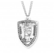 Sterling Silver Large St Michael Shield-24" Chain - Boxed - Necklace