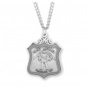 Sterling Silver St. Michael Badge - 24" Chain - Boxed - Necklace