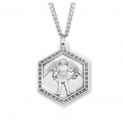St. Michael the Archangel Sterling Silver Hexagon Medal w/24" Chain - Boxed - Necklace