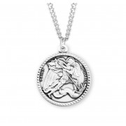 Sterling Silver Round St. Michael Medal - 24" Chain - Boxed - Necklace