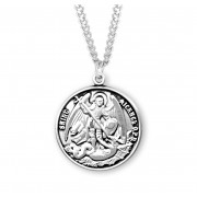 Sterling Silver 0.9" Round St Michael Archangel Medal-24" Chain - Boxed - Necklace