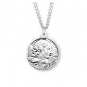 Sterling Silver St. Michael Close Up Detailed Round Medal - 24" Chain - Boxed - Necklace