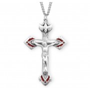 Sterling Silver Holy Spirit 2" Crucifix W/Red Highlights-24" Chain - Boxed - Necklace