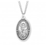 Sterling Silver Oval St Michael - 24" Chain - Boxed - Necklace