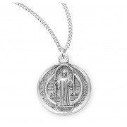 Sterling Silver Medal Round St Benedict Medal - 18" Chain - Boxed - Necklace Sterling Silver Medal Round St Benedict Medal - 18" Chain - Boxed - Necklace