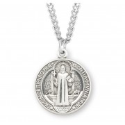 Sterling Silver (26mm) Round St. Benedict Medal-24" Chain - Boxed - Necklace
