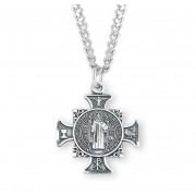 1" Sterling Silver St. Benedict Cross Medal - 24" Chain - Boxed - Necklace 1" Sterling Silver St. Benedict Cross Medal - 24" Chain - Boxed - Necklace