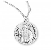 7/8" Sterling Silver Round St. Benedict Medal-20"Chain - Boxed - Necklace