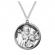 Sterling Silver St. Benedict Exorcism Round Medal with Beaded Edge on 20" Chain - Boxed - Necklace Sterling Silver St. Benedict Exorcism Round Medal with Beaded Edge on 20" Chain - Boxed - Necklace