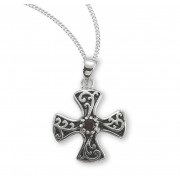 Sterling Silver Cross and Garnet Zircon - Necklace