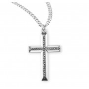 Sterling Silver Medal Cross w/Raised Center Design - 20" Chain - Boxed - Necklace