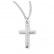 Sterling Silver Engraved Vine Pattern High Polished 1" cross, w/18" Chain - Boxed - Necklace