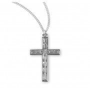 Sterling Silver High Polish Rhodium Plated Cross With Scroll Work Design-18" Chain - Boxed - Necklace