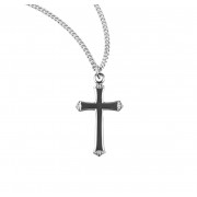 Sterling Silver High Polished 1" Cross with Flower Tips on 18" Chain - Boxed - Necklace