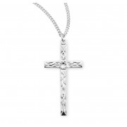 Sterling Silver Etched Cross - Necklace
