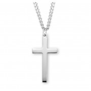 High Polished Sterling Silver Plain Cross -24" Chain - Boxed - Necklace