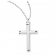 Sterling Silver Plain Cross w/Beaded Ends - 18" Chain - Boxed - Necklace