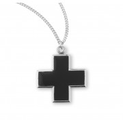 Sterling Silver Wide Cross w/Black Enamel 18" Chain - Boxed - Necklace