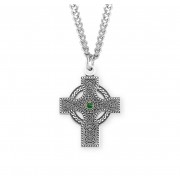 Sterling Silver Iona Celtic Cross, Emerald Center - 24" Chain - Boxed - Necklace