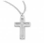 Sterling Silver Hammered Cross with a raised polished border on a 20" Chain - Boxed - Necklace