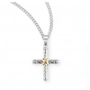 Twisted Two Tone Sterling Silver Cross - Necklace