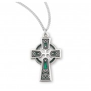 Sterling Silver Green Celtic Cross - 18" Chain - Boxed - Necklace